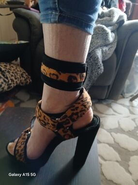 Leopard Print Ankle-Strap High Heel Sandals - Women's